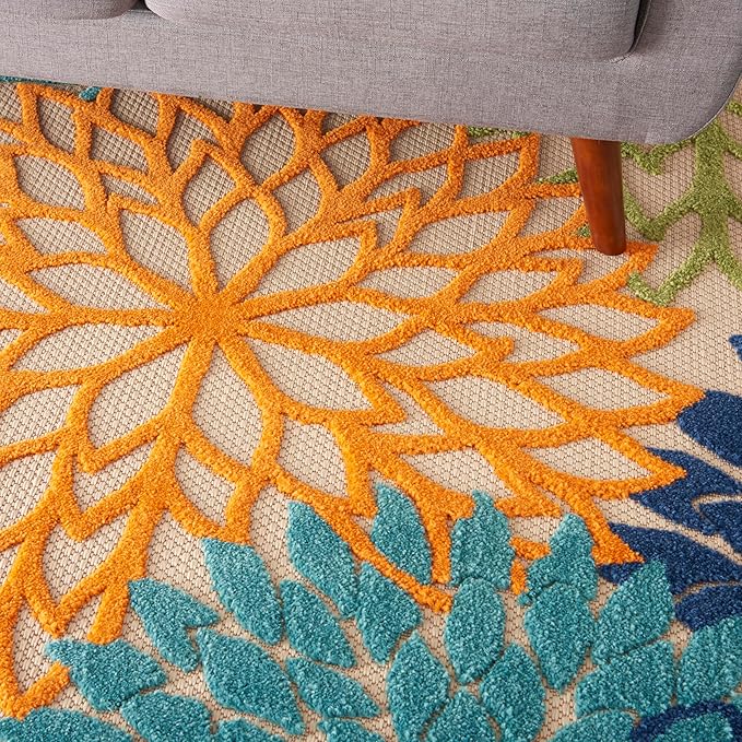 Nourison Home Aloha Indoor/Outdoor Multicolor 6' x 9' Area Rug, Easy Cleaning, Non Shedding, Bed Room, Living Room, Dining Room, Deck, Backyard, Patio (6x9)