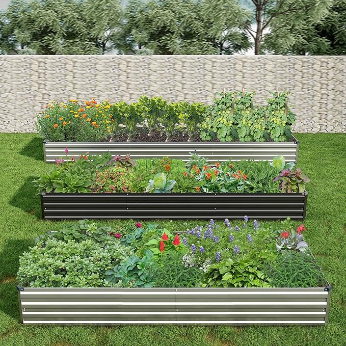 2PCS 6x3x1ft Galvanized Raised Garden Bed Kit,Metal Planter Box for Vegetables,Flowers,Herbs Durable Rust-Resistant Patio Gardening Beds,Black