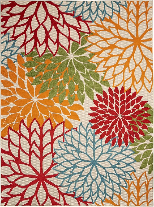 Nourison Home Aloha Indoor/Outdoor Green 6' x 9' Area Rug, Easy Cleaning, Non Shedding, Bed Room, Living Room, Dining Room, Deck, Backyard, Patio (6x9)