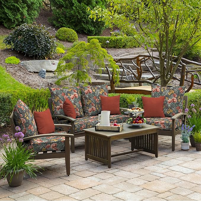 Arden Outdoor Foam Deep Seat Cushion Set (4-Pack), 24x24, Premium High-Density Foam, Never Flattens, Weather-Proof for Patio Chair Sofa Couch, Phoebe Grey Floral