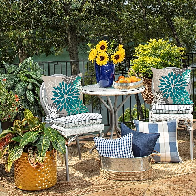 DFXSZ Dark Blue Green Outdoor Pillow Covers 16X16 Inch Set of 2 Spring Teal Flower Pillow Case Outdoor Waterproof Decor for Patio Funiture Garden Polyester pillowcovers 002D16