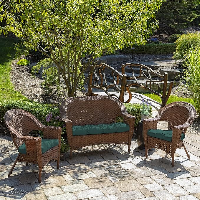 Arden Outdoor Wicker Settee Cushion, 41.5 x 18, Rain-Proof, Fade Resistant Peacock Blue Green Texture