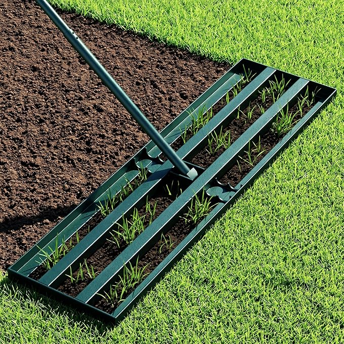 Stainless Steel Lawn Leveling Rake with 70" Adjustable Long Handle – 30"×10" Lawn Leveler for Yard & Garden Soil Leveling, Heavy Duty Top Dressing Rake for Lawn Repair, Landscaping & Grass Care