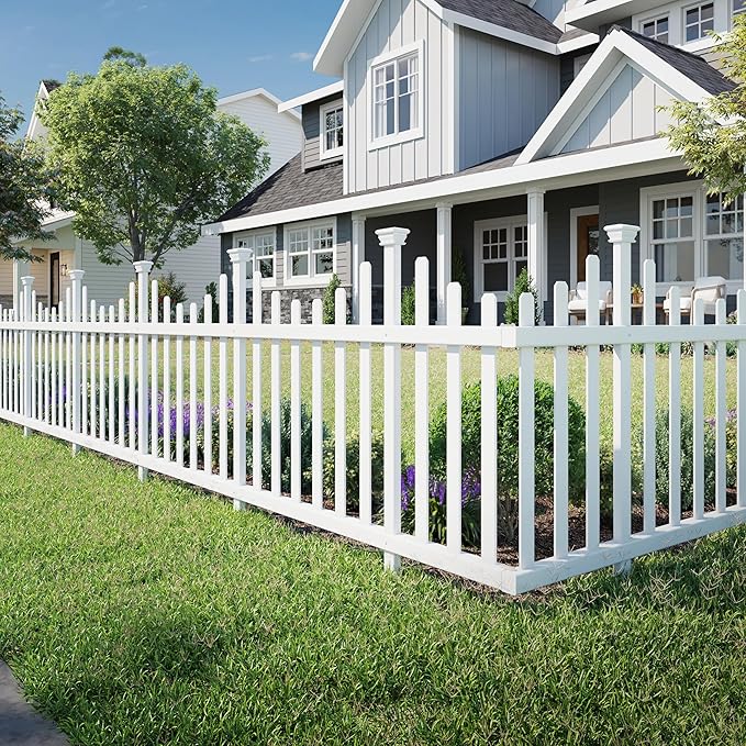 2.5ft H x 4.7ft W (2 Panels) No Dig Zippity Madison Fence Panel Kit, No Dig Panels, White Vinyl Fencing for Yard, Temporary Barrier for Backyard, White Picket Garden Border, DIY Enclosure ZP19001