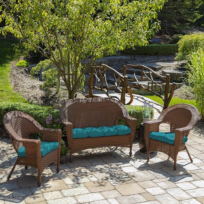 Arden Outdoor Wicker Settee Cushion, 41.5 x 18, Rain-Proof, Fade Resistant Lake Blue Leala