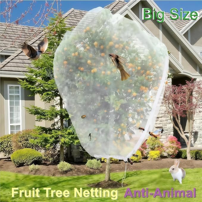 2Pack 16x16Ft Extra Large Fruit Tree Netting with Drawstring & Zipper - Reusable Plant Protection Bag, Heavy Duty PE Mesh Cover for Blueberry Bushes - Blocks Birds/Deer/Squirrels
