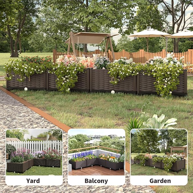 Garvee 63"x16"x8" Large Outdoor Raised Planter Box, Self-Watering Rectangular Garden Bed with Drainage Plug, Deep Elevated Planter for Patio, Balcony, Deck