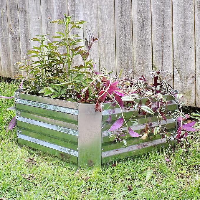 Sunnydaze Galvanized Raised Garden Bed Kit - 2x2x1 ft Outdoor Raised Garden Bed - Metal Planter Box for Vegetables, Flowers, Herbs - Silver - Square
