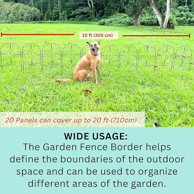 ShopLaLa Decorative Garden Fence Animal Barrier (20 Panels) 12in(L) x 24in(H) Rustproof Metal Wire Butterfly Arch Flower Bed Edging for Landscape Border, Patio Gates Yard Decor Black Fences for Dogs