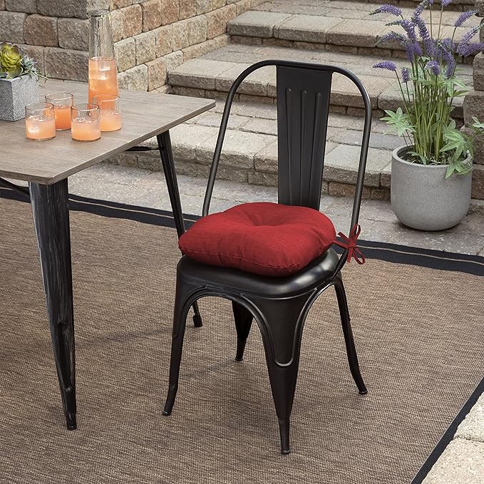 Arden Outdoor Tufted Bistro Seat Cushion, Set of 4, 14.5 in x 15 in, Rain-Proof, Fade Resistant Ruby Red Leala
