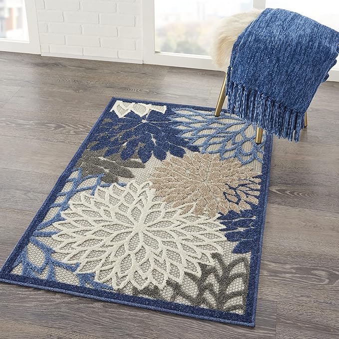 Nourison Home Aloha 2'8" x 4' Blue/Multicolor Outdoor Indoor/Outdoor Rug