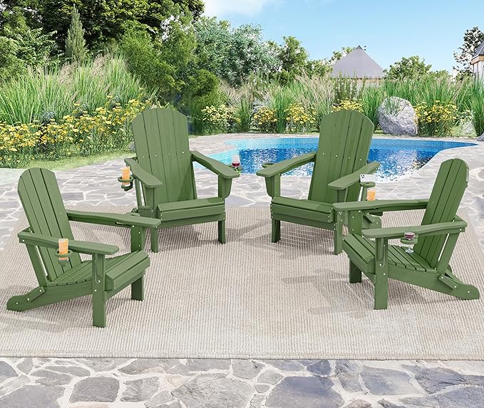 SERWALL Adirondack Chair with Cup Holders - Composite Adirondack Chairs Set of 6 HDPE Outdoor Chairs All Weather Use- Avocado