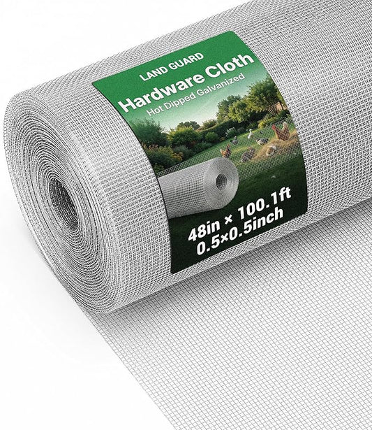 Land Guard Hardware Cloth 1/2 Inch 48inx100.1ft 19 Gauge Square Chicken Wire Fence Mesh Roll Raised Garden Bed Plant Supports Poultry Netting Cage Snake Fence…