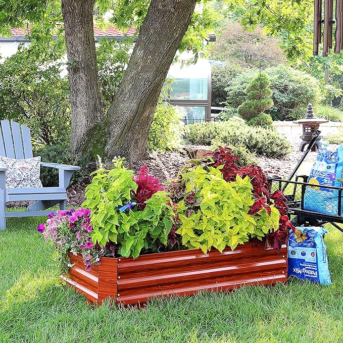 Sunnydaze Galvanized Raised Garden Bed Kit - 4x2x1 ft Outdoor Raised Garden Bed - Metal Planter Box for Vegetables, Flowers, Herbs - Woodgrain - 4' x 2' Rectangle