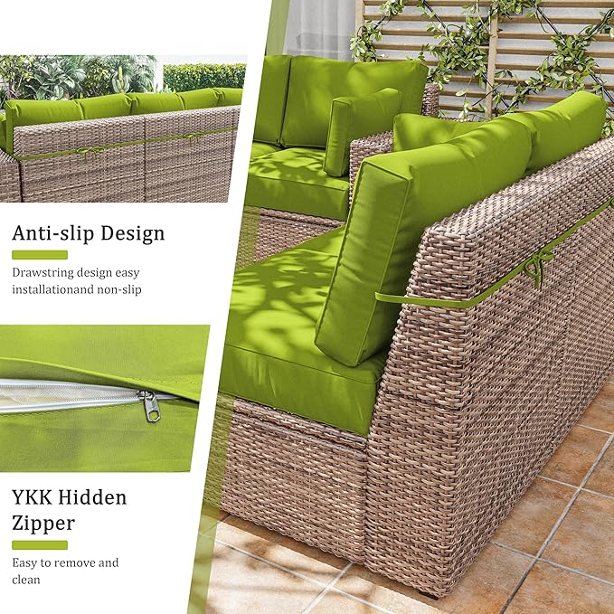 8p Outdoor Cushion Slipcovers Outdoor Patio Cushions Covers Replacement Waterproof with Zipper for 3-Seat Rattan Sofa Patio Furniture Cushion Covers, Covers Only