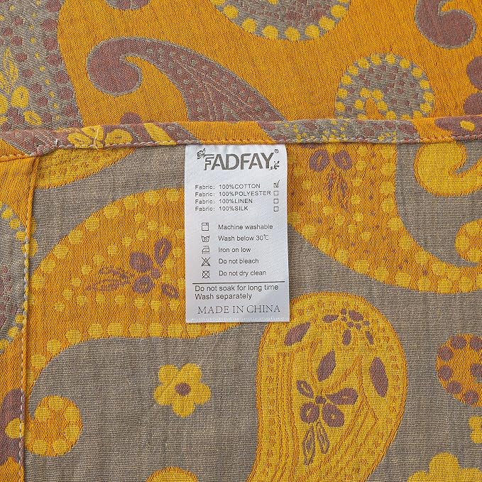 FADFAY Paisley Sheets Set King Vintage Yellow Grey Floral Bedding Shabby Farmhouse Bedding Super Soft Washed Double -Layer Muslin Sheets Luxury 100% Cotton Deep Pocket Fitted Sheet 4Pcs, King Size