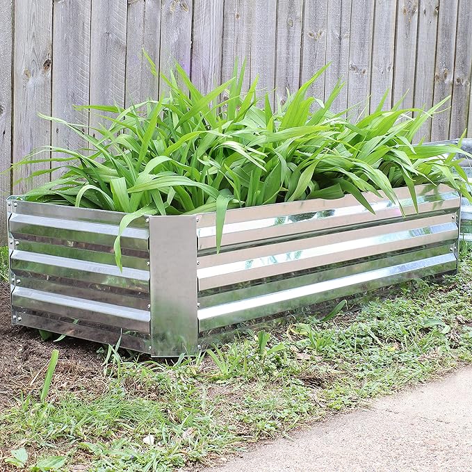 Sunnydaze Galvanized Raised Garden Bed Kit - 4x2x1 ft Outdoor Raised Garden Bed - Metal Planter Box for Vegetables, Flowers, Herbs - Silver - 4' x 2' Rectangle
