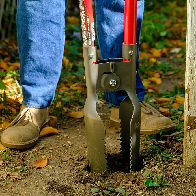 Root Slayer 23411 Post Hole Digger for Fence Installation and Soil Digging,Fiberglass Shaft, Heavy Duty Steel Garden Tool, Red