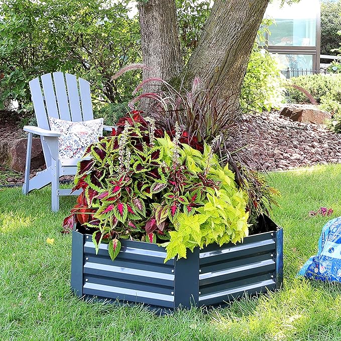 Sunnydaze Galvanized Raised Garden Bed Kit - 4x3x1 ft Outdoor Raised Garden Bed - Metal Planter Box for Vegetables, Flowers, Herbs - Dark Gray - Hexagon