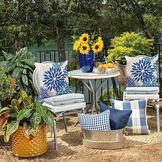 DFXSZ Blue Flower Pillow Covers 20x20 Inch Set of 2 Dark and Light Blue Colored Pillow Farmhouse Outdoor Waterproof Decor for Patio Funiture Garden Summer Floral Square Polyester Pillow Covers 002E20
