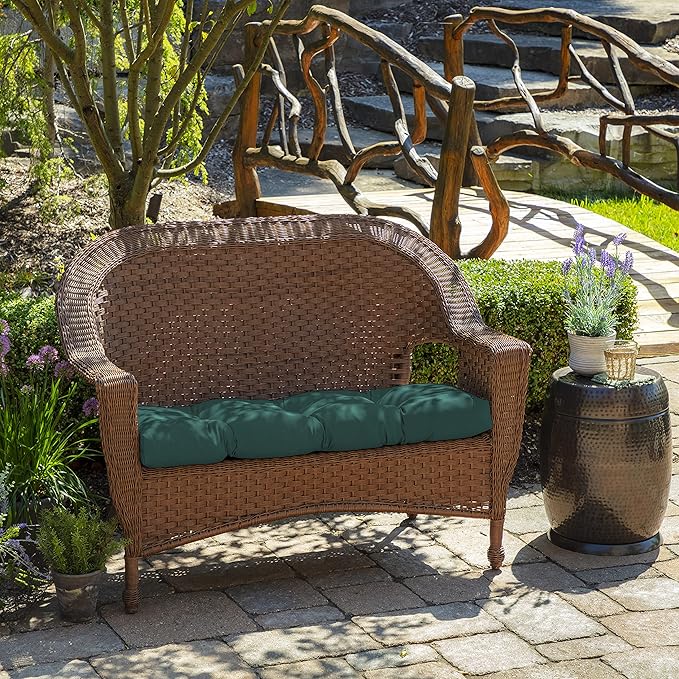 Arden Outdoor Wicker Settee Cushion, 41.5 x 18, Rain-Proof, Fade Resistant Peacock Blue Green Texture