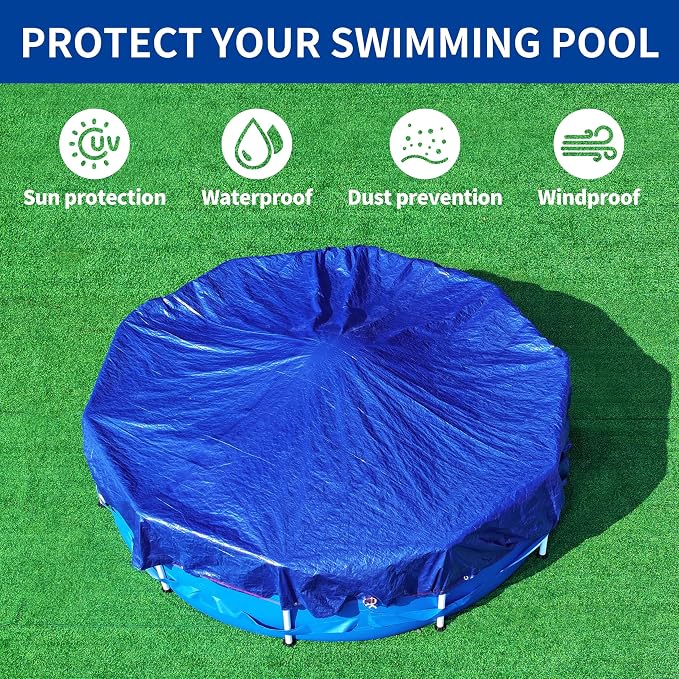 12Ft Pool Covers for (8Ft) Above Ground Pools, Winter Pool Cover,Heavy Duty Above Ground Pool Cover Includes Winch and Cable,UV Protection, Strength&Durability,Blue/Black(Cover Only)