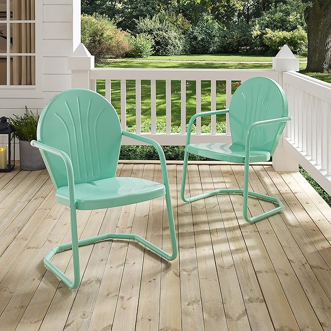 Crosley Furniture Griffith Outdoor Chair, Retro Metal Patio Chairs for Dining, Porch, Deck, Balcony, Aqua