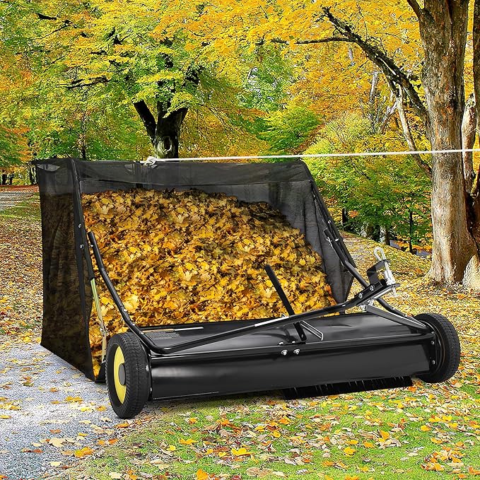 42-Inch Tow-Behind Lawn Sweeper, 12 Cu.ft Large Capacity Leaf & Grass Collector with Universal Hitch, Adjustable Sweeping Height & Easy Dump Rope, Heavy-Duty Yard Sweeper for Tractor ATV UTV