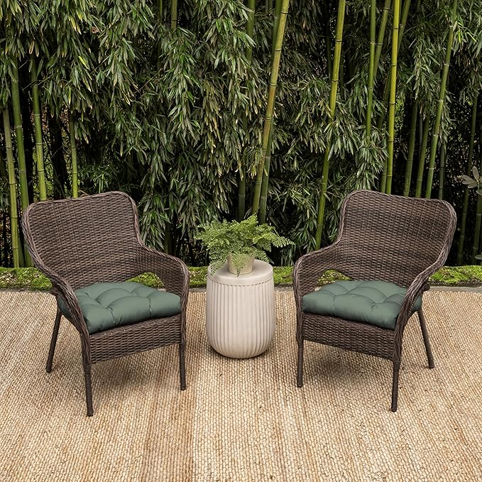 Arden earthFIBER Outdoor Plush Wicker Chair Cushion, 2 Pack, 20 x 18, Rain-Proof, Fade Resistant, Tufted Cushion for Wicker, Adirondack, and Rocking Chairs Sage Green Texture