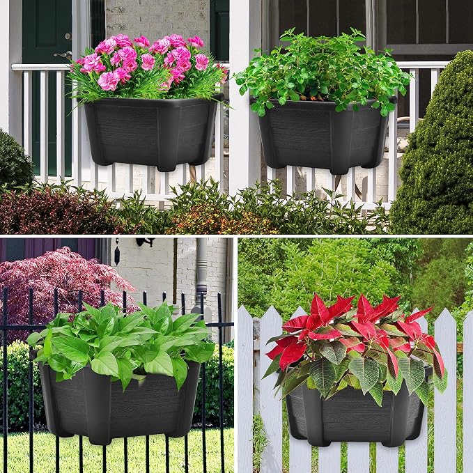 ORIMERC 9.8 Inches Self Watering Wall Planters for Indoor Plants, Railing Planters Balcony Planters Wall Hanging Planters, Lightweight, Dark Coffee (Pack of 8)