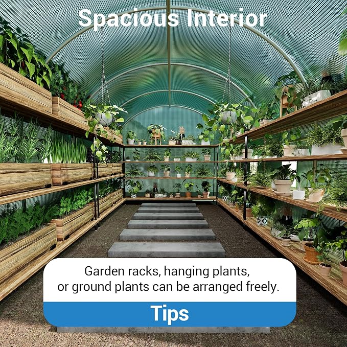 15×7×7Ft Walk-in Tunnel Greenhouse, Galvanized Steel Frame, PE Cover, Zipper Door, 8 Vents, Outdoor Year-Round Plant Shelter
