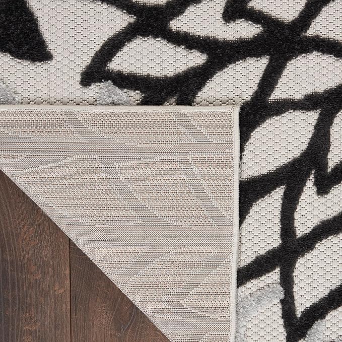 Nourison Home Aloha Indoor/Outdoor Black White 12' x 15' Area Rug, Tropical, Botanical, Easy Cleaning, Non Shedding, Bed Room, Living Room, Dining Room, Deck, Backyard, Patio (12x15)