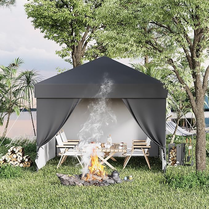 10x10FT Pop Up Canopy Tent Black 210D Oxford Waterproof with 4 Sidewalls Sun Shelter