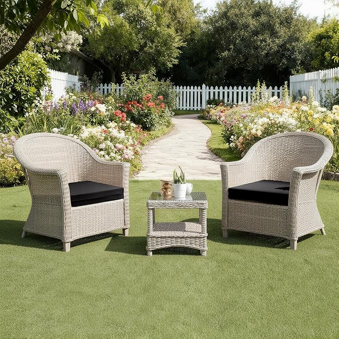 UNIKOME Outdoor Chair Cushions Pack of 4, Water Resistant Patio Cushions with Ties, High Density Sponge Filling Square Corner Seat Cushions for Outdoor Furniture, 19"*19"*3", Black