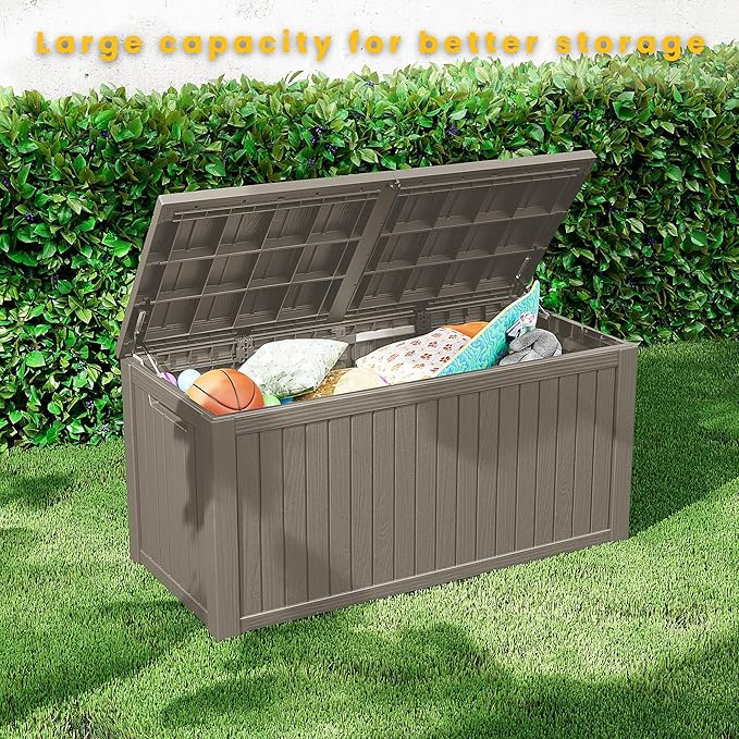Outdoor Storage Box 205GAL Waterproof Resin Deck Box,Pool Accessories Supplies，UV-Resistant Lockable Package Delivery Bin for Garden Tools,Large Patio Outside Cushions,Chest,Furniture,Grey