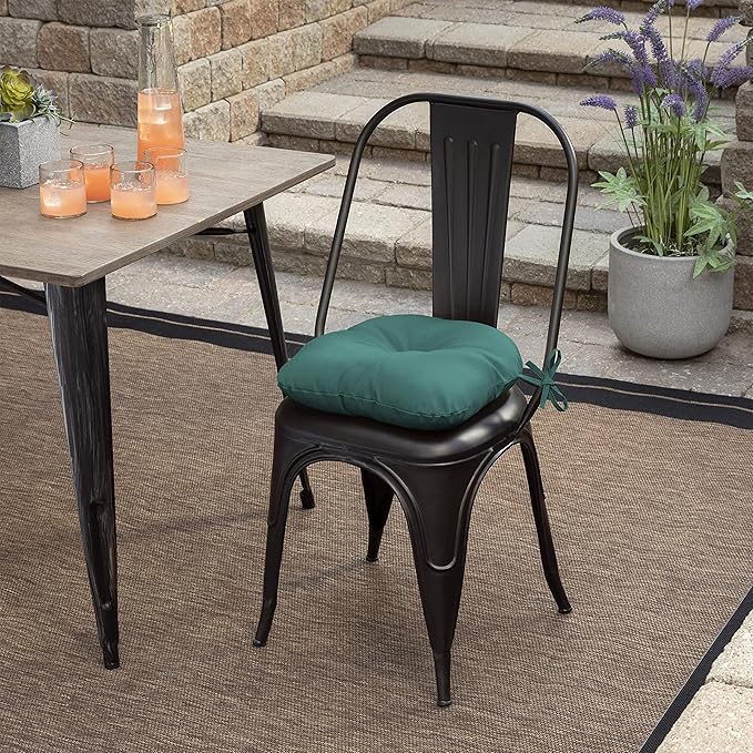 Arden Outdoor Tufted Bistro Seat Cushion, Set of 4, 14.5 in x 15 in, Rain-Proof, Fade Resistant Peacock Blue Green Texture