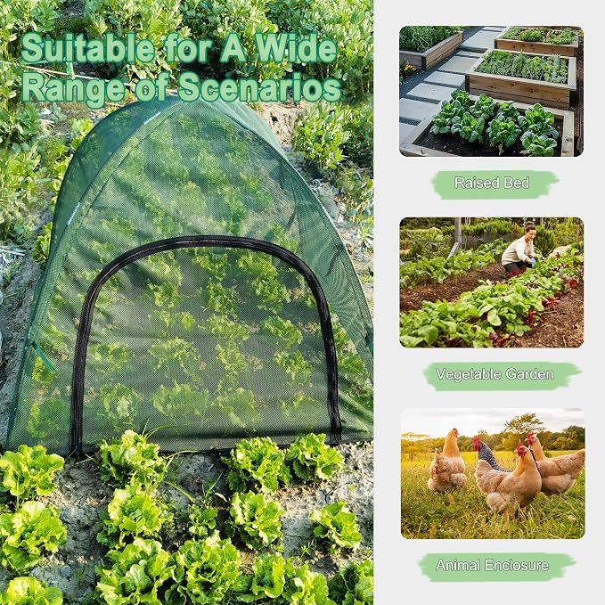 Plant Mesh Cover for Garden Protection - 50" x 50" x 40" Reusable Plant Tent Cage with Zipper & Stakes, Pest Guard Netting for Vegetables, Fruits, Flowers, Small Animals & Poultry 2PCS