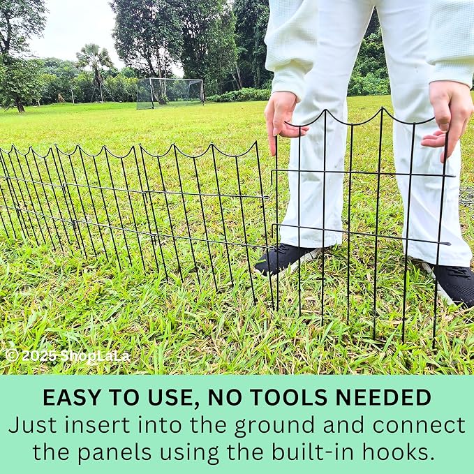 ShopLaLa Decorative Garden Fence (20 Panels) 12in(L) x 16.5in(H) Black Metal Wire Rustproof Animal Barrier Fencing for Dogs, Flower Bed Edging for Landscape Patio Outdoor Decor Gate and Fences Boarder