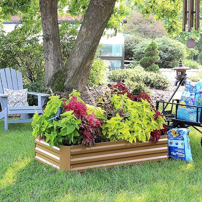 Sunnydaze Galvanized Raised Garden Bed Kit - 4x2x1 ft Outdoor Raised Garden Bed - Metal Planter Box for Vegetables, Flowers, Herbs - Brown - 4' x 2' Rectangle