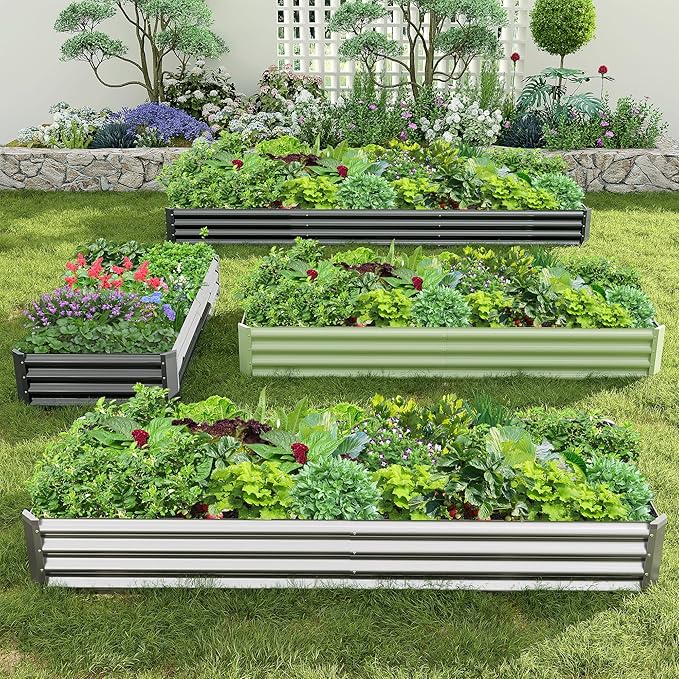 2PCS 8x2x1FT Galvanized Raised Garden Bed, Galvanized Planter Raised Garden Boxes Outdoor, Large Metal Raised Garden Beds for Vegetables-Grey
