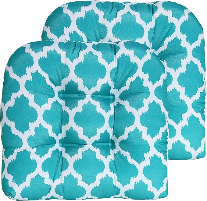 Sweet Home Collection Patio Cushions Outdoor Chair Pads Premium Comfortable Thick Fiber Fill Tufted 19" x 19" Seat Cover, 2 Count (Pack of 1), Tessa Teal 4