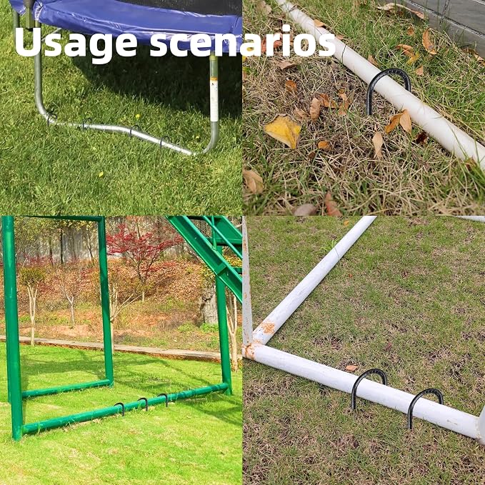 10 Pieces 16-Inch Garden Ground Stakes Galvanized Steel J Shape Hook Rebar Stake - Heavy DutyAnchors for Tents, Position Kits,Fences, and Trampolines