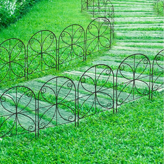 ShopLaLa Garden Fence Animal Barrier (10 Panels) 12in(L) x 24in(H) Rustproof Decorative Metal Wire Fencing Flower Bed Edging for Landscape, Animal Barrier Fencing Dogs Patio Outdoor Black Border Decor