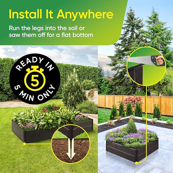 Raised Garden Bed Made of 100% Recycled Plastic Panels | Garden Boxes with Legs or Without | Holding 4 cu ft of Soil |by D.F. Omer