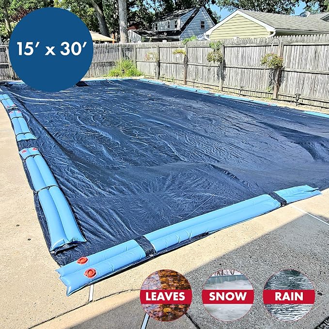 Winter Block Inground Pool Winter Cover, Fits 15’ x 30’ Rectangle, Solid Blue – Superior Strength & Durability, Treated for UV Protection, WC1530RE, 15' X 30'