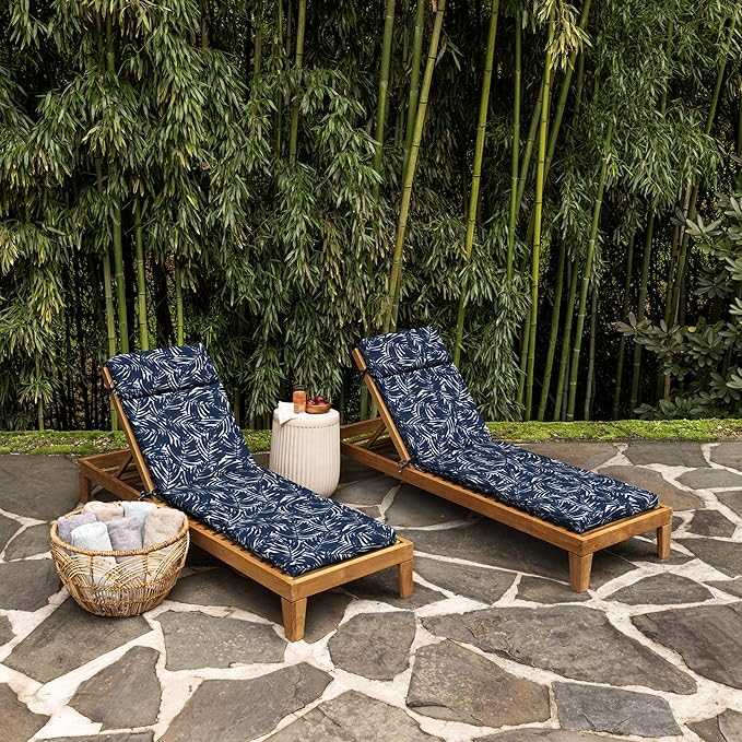 Arden earthFIBER Outdoor Chaise Cushion, 21 x 72, Rain-Proof, Fade Resistant, Cushion for Chaise Lounger Navy Blue King Palm