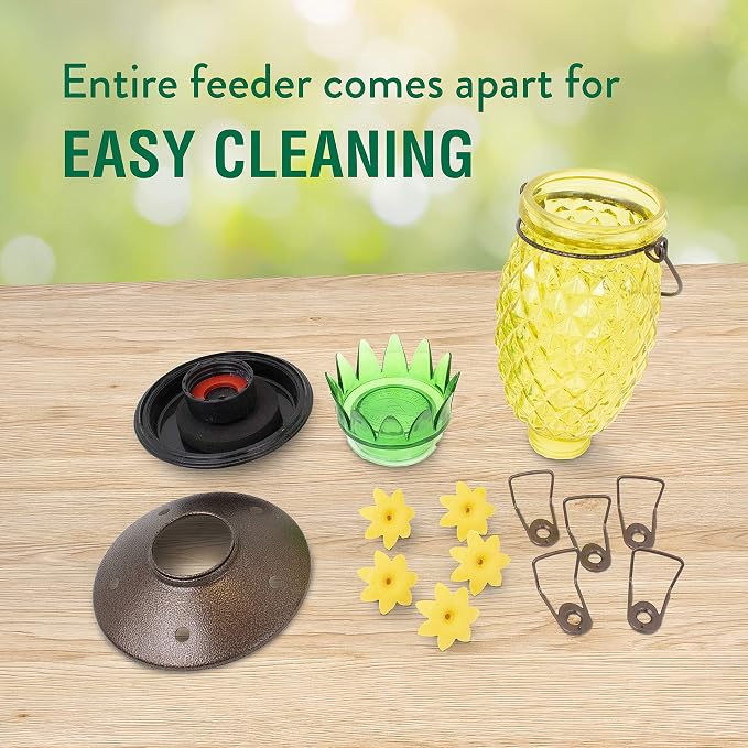 Perky-Pet Pineapple Top-Fill Glass Hummingbird Feeder - 28 oz Nectar Capacity - 9110-2 - Trendy Bird Feeder Outdoors - Feed Humming Birds - Outdoor Decor - Easy to Fill and Clean - 2 Pack