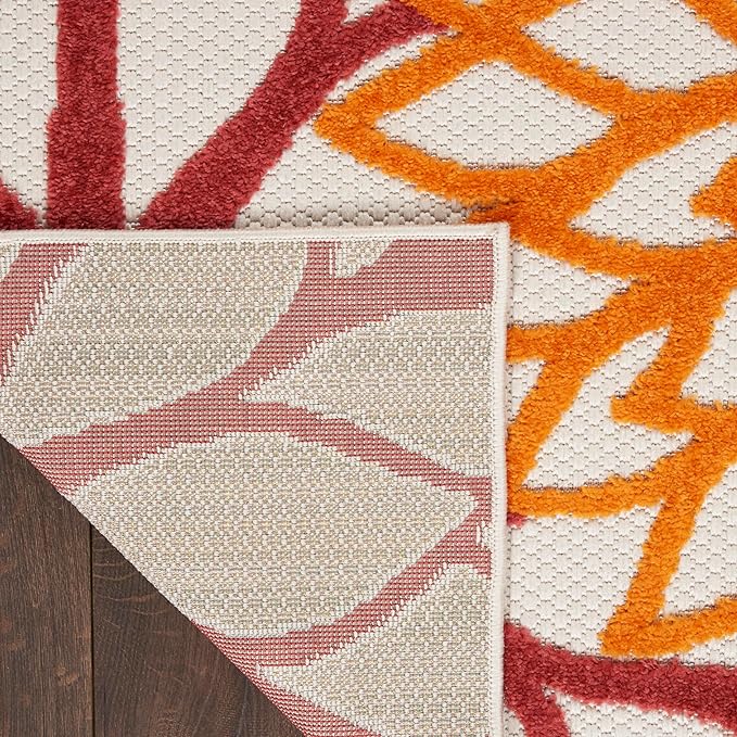 Nourison Home Aloha Indoor/Outdoor Red Multi Colored 9'6" x 13' Area Rug, Tropical, Botanical, Easy Cleaning, Non Shedding, Bed Room, Living Room, Dining Room, Deck, Backyard, Patio (9x13)