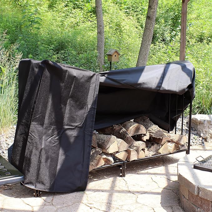 Sunnydaze Indoor/Outdoor 6-Foot Decorative Firewood Log Rack with Black Heavy-Duty Weather-Resistant PVC Cover