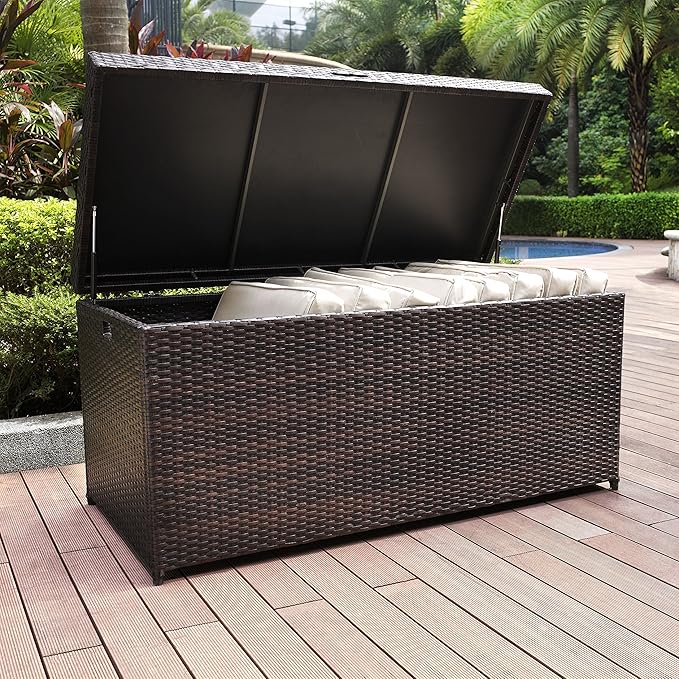 Crosley Furniture Palm Harbor Wicker Outdoor Storage Box for Patio Furniture Cushions and Pool Floats, Brown